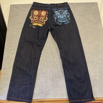 COOGI ダークデニム W48 L36 VTG Coogi Jeans 40x36 y2k Baggy Embroidered Dragon Hip Hop Skater