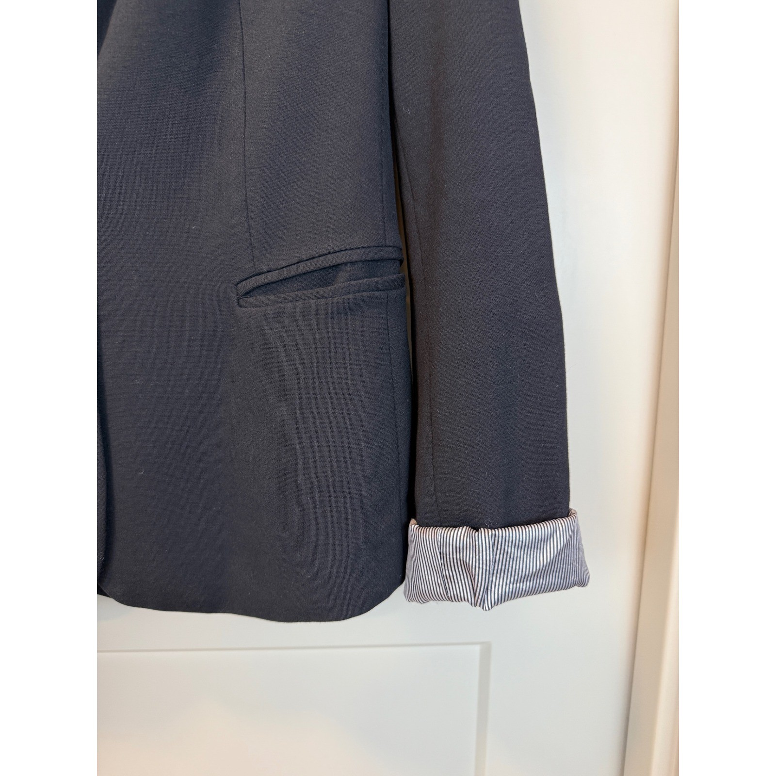 BCNU Basic Black Blazer Size Medium with Striped … - image 2