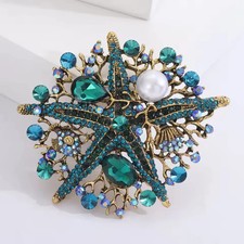 Vintage Starfish Rhinestone Brooch   Ocean Beach Summer Pin Coastal Jewelry Gift