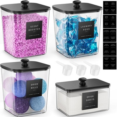4 Pack Laundry Pods Container, Clear Laundry Room Organization Containers Ess...