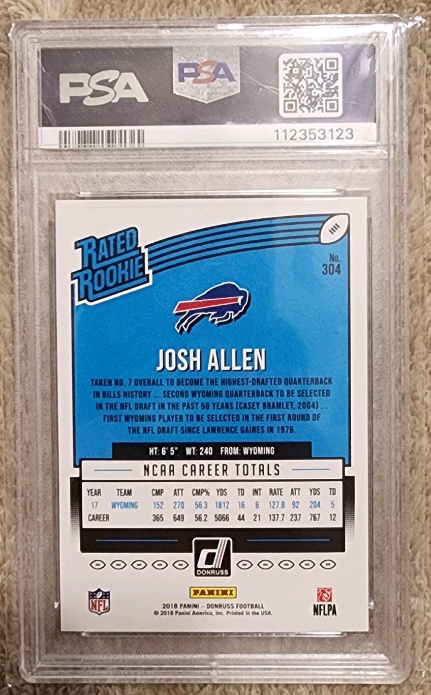 2018 Panini Donruss Rated Rookie Josh Allen RC #304 - Buffalo Bills - PSA 9 view 2