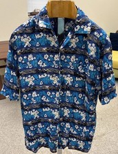 Towncraft Penneys Short Sleeve Blue Floral Hawaiian Button Shirt Mens Medium