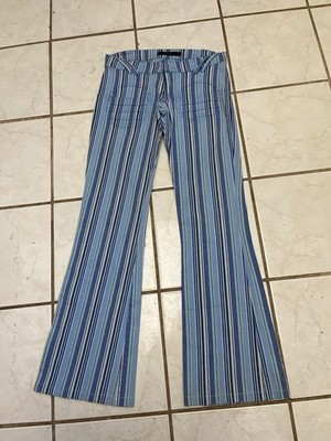 SKY BRAND NEW! VTG! Baby Blue Striped Low Rise Boot Cut Retro Flared Jeans Sz 2