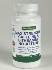 Max Strength Caffeine L Theanine Pills 200mg/500mg No Jotters Peak Energy 60ct