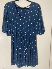 Faithfull the Brand Blue and White Polka Dot Dress Size 4/S Flirty and Fun
