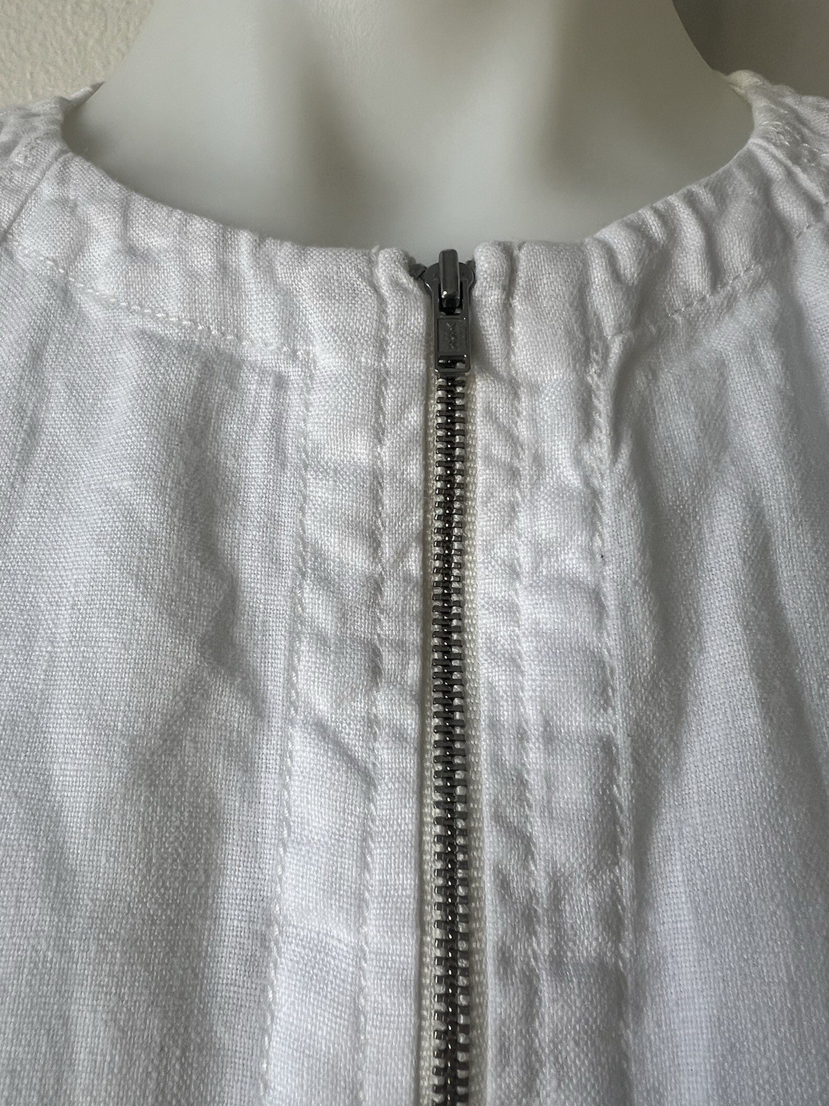 Oroton Top Women 6 White 100percent Linen Puff Sleeve Front Zip Blouse RRP $349 image 4