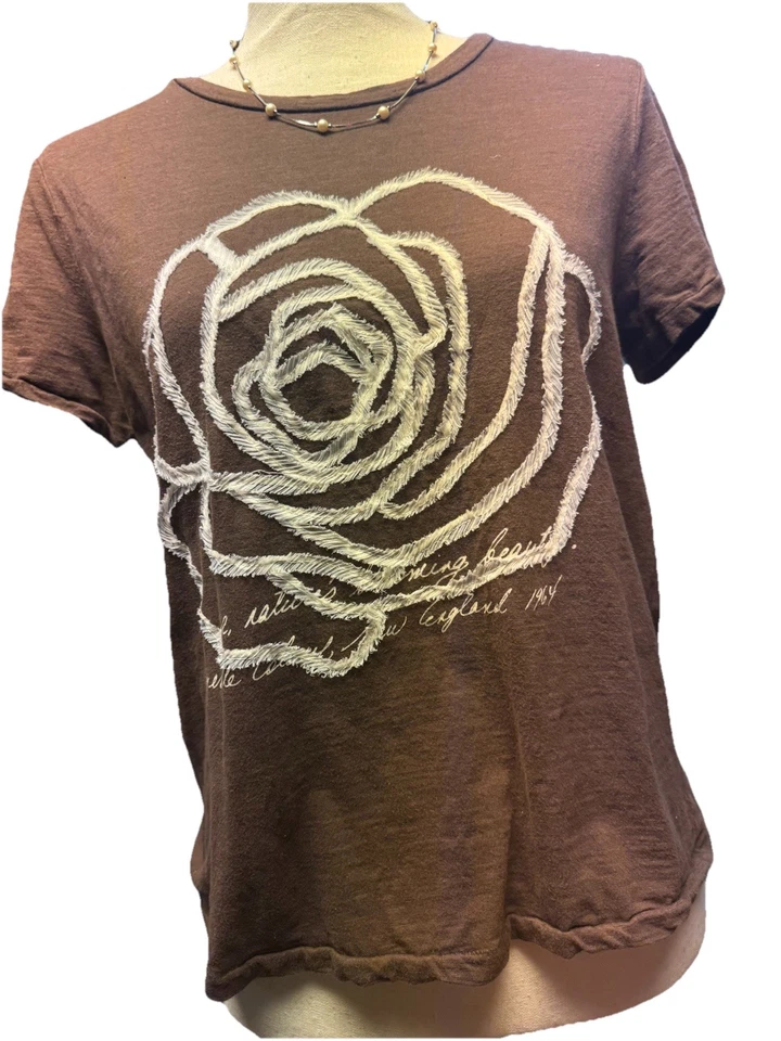 Camiseta Caribbean Joe Rosa Bordada M Marrón Boho Artística Cottagecore Top Y2K Foto 2 de 4