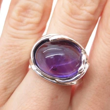 HAGIT GORALI Sterling Silver Vintage Israel Amethyst Modernist Ring Size 7.75