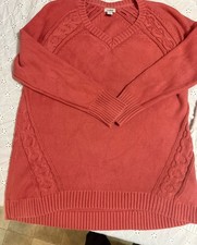 L.L. Bean Women s Cable Knit 100 Cotton Sweater Size Med Coral