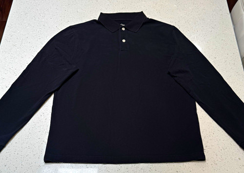 St. John's Bay Legacy Polo Men’s Black Long Sleeve Polo Shirt M Cotton Button