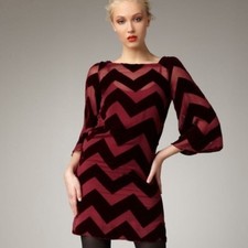 Alice + Olivia Velvet Chevron Mini Dress L Burgundy Sheer Party Holiday Designer