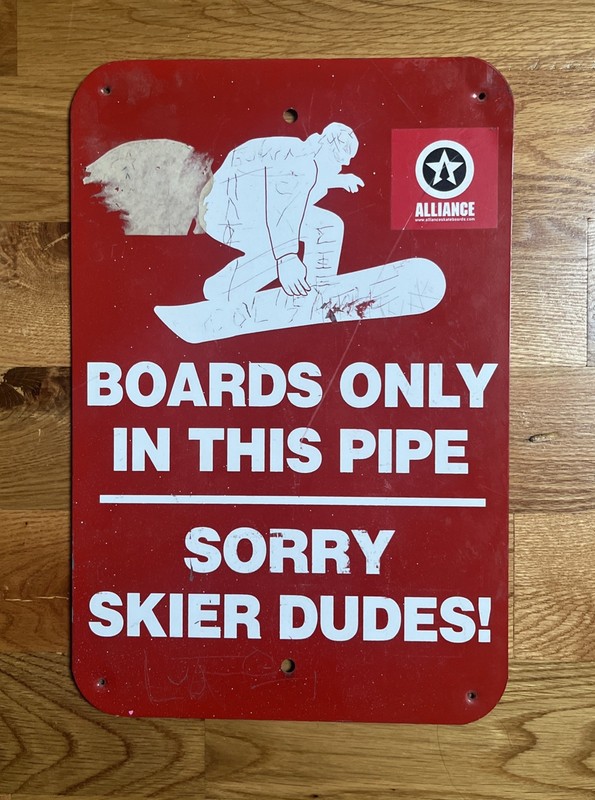 SKI & SNOWBOARDING Sign BOARDS ONLY SKIER DUDES METAL Rare 18" X 12" heavy