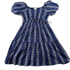 Speechless Fit  Flare Dress Girls 16 Navy Blue Embroidered Puff Sleeve Pullover