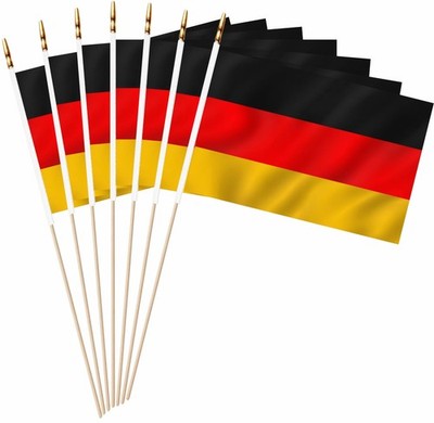 20 Pack Small Germany Flags 5x8'' on Wooden Stick - Mini Handheld German Decor