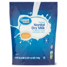 Great Value Instant Nonfat Dry Milk, 25.6 oz Bag, Makes 8 Quarts, 32 Servings