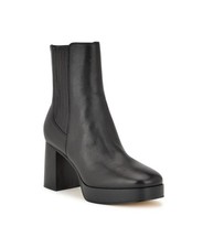 Nine West Women's Eds Ankle Boots Faux Leather Square Toe Block Heel S97