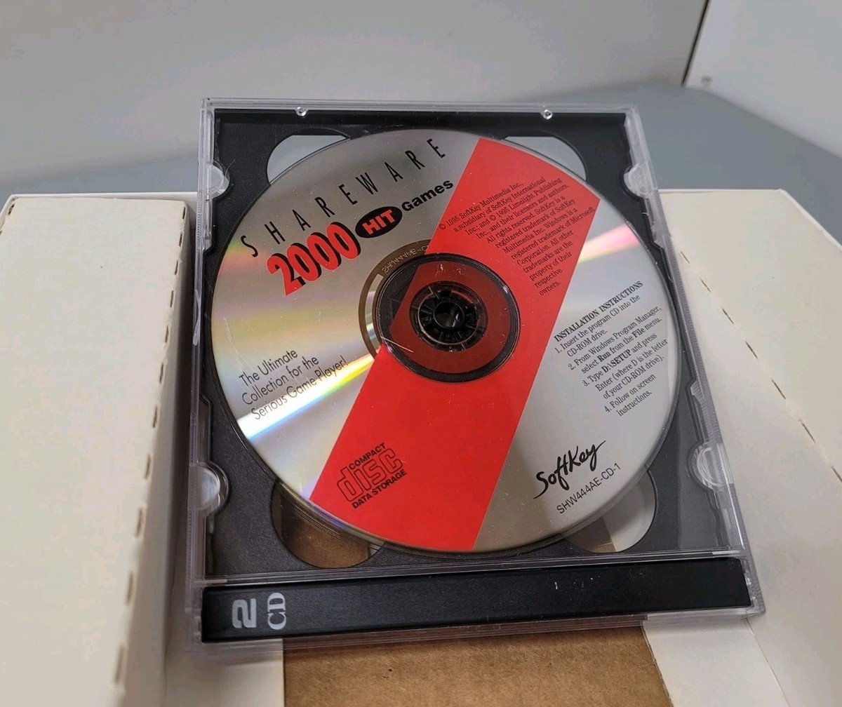 Vintage 1995 SoftKey Shareware 2000 HIT Games PC CD-ROM Big Box NM