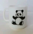 Vintage Milk Glass Stacking Panda Bear Coffee Mugs Black And White Glasbake