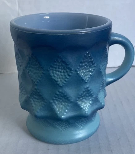 Vintage Anchor Hocking Fire King Coffee Cup Mug Kimberly Diamond Pattern BLUE