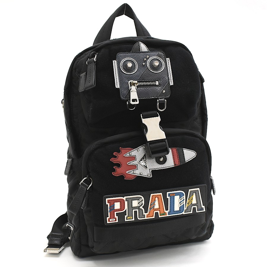Prada Robot Sling Bag Black Nylon Saffiano Leather Crossbody Shoulder