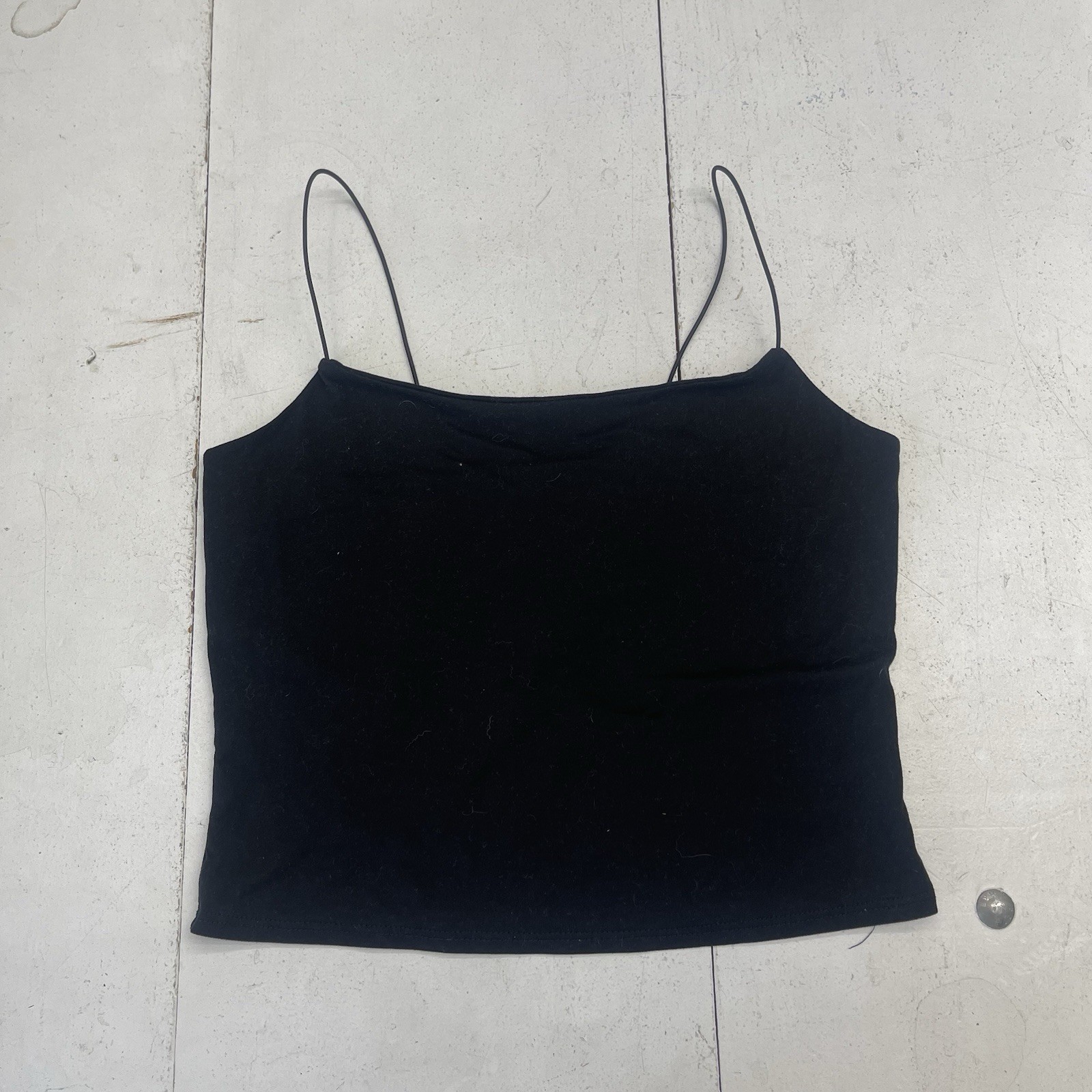 Gaze Solid Black Cropped Spaghetti Strap Stretch … - image 1