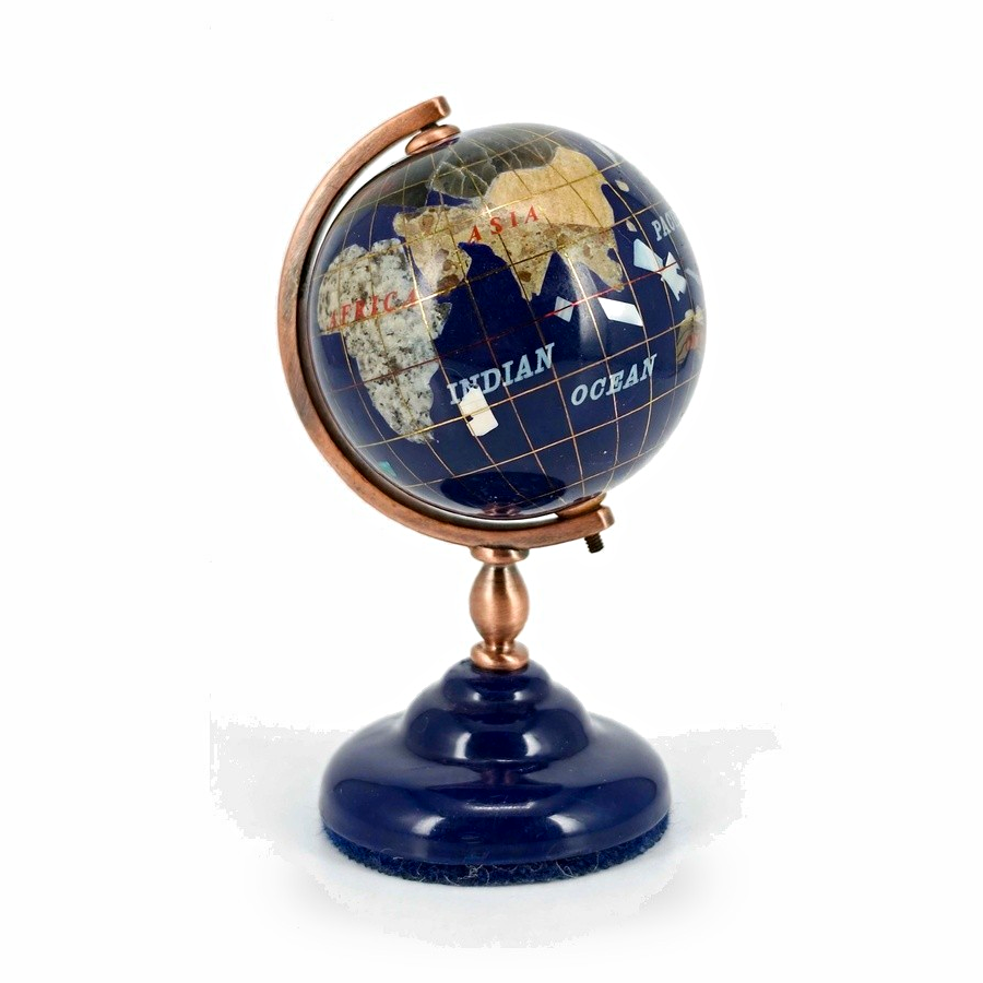 Miniature Tabletop Globe Rotating Blue/Copper Metal Base Included Freestanding