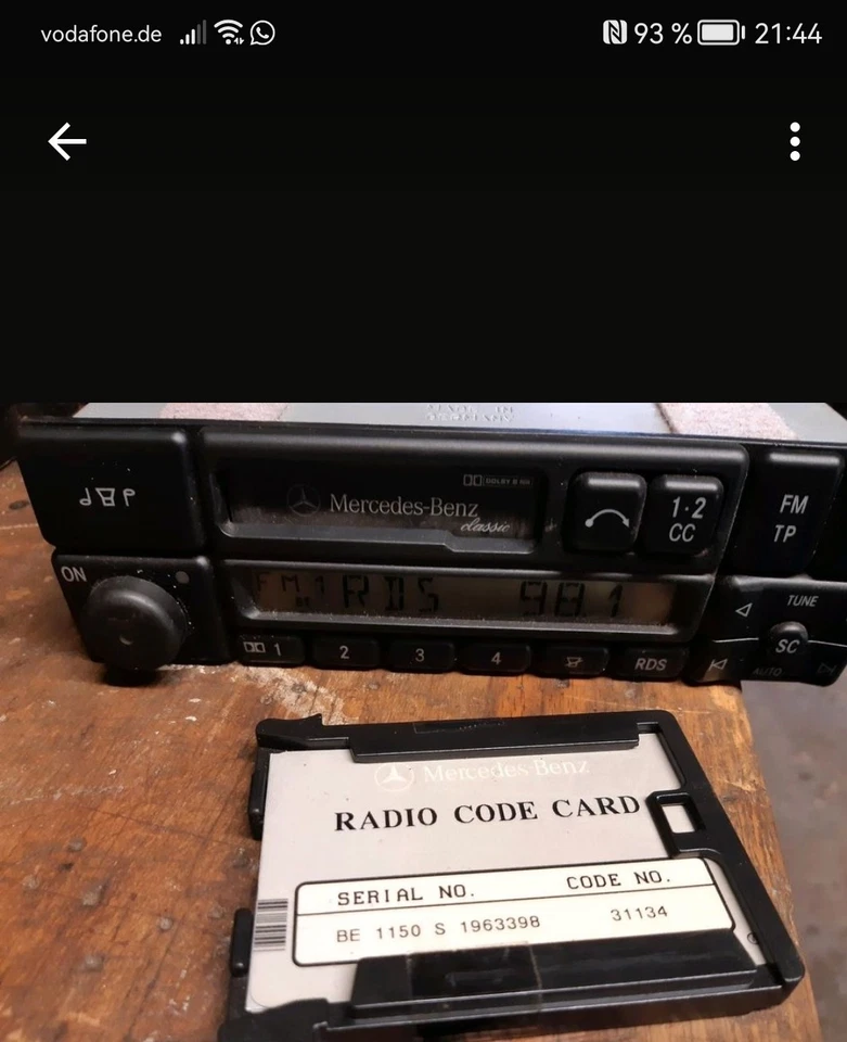 Oldtimer Mercedes Classics BE1150 Becker Kassettenradio Autoradio mit Code - Bild 2 von 3