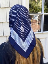 Vintage YSL Yves Saint Laurent 100 Silk Scarf 26 Polka Dots Blue