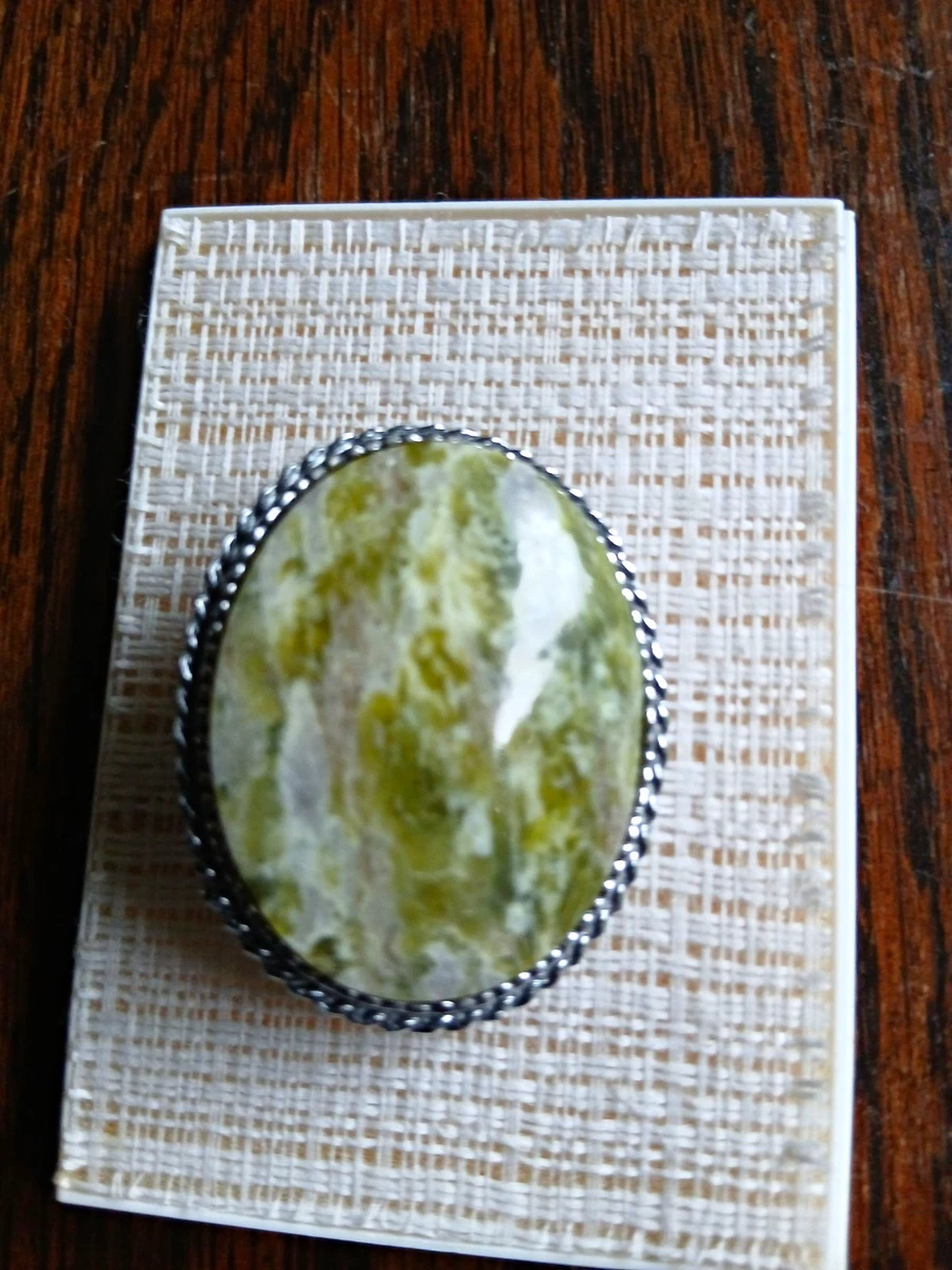 Connemara Marble Brosche ovaler Marmor 3/4 cm grün/weiß silberfarben Irland