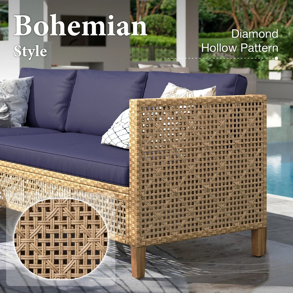 Conjunto de móveis de pátio para área externa sofá de vime para área externa - Imagem 2 de 4