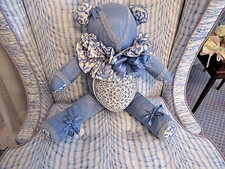 Blue Moire Satin Teddy Bear Lace trim Ruffle Collar -Hand Made- 16" L-15" W