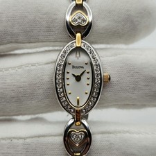 Bulova Ladies Two-Tone w/ Heart  Crystal Accent Dress Quartz Watch