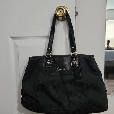 Coach Black Large Satchel Top Handle Bag Logo Accents Zip Snap Closure