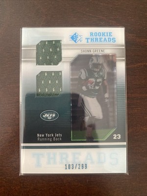 2009 SP Threads Rookie Threads Shonn Greene #RT-SG Dual Swatch /299 MEM RC Z21