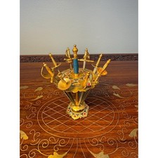 Vintage Toledo Spain Sword Cocktail Picks Set with Stand, 8 Mini Swords