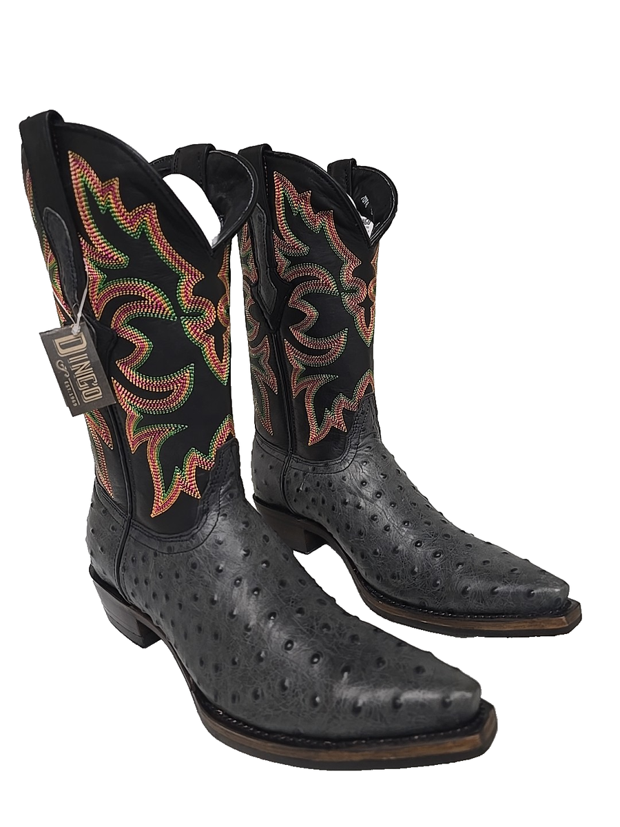 靴 Fire Embroidered Western Cowboy Boots Dingo Men's DI 115 Outlaw Embroidered Ostrich Print Western Boot