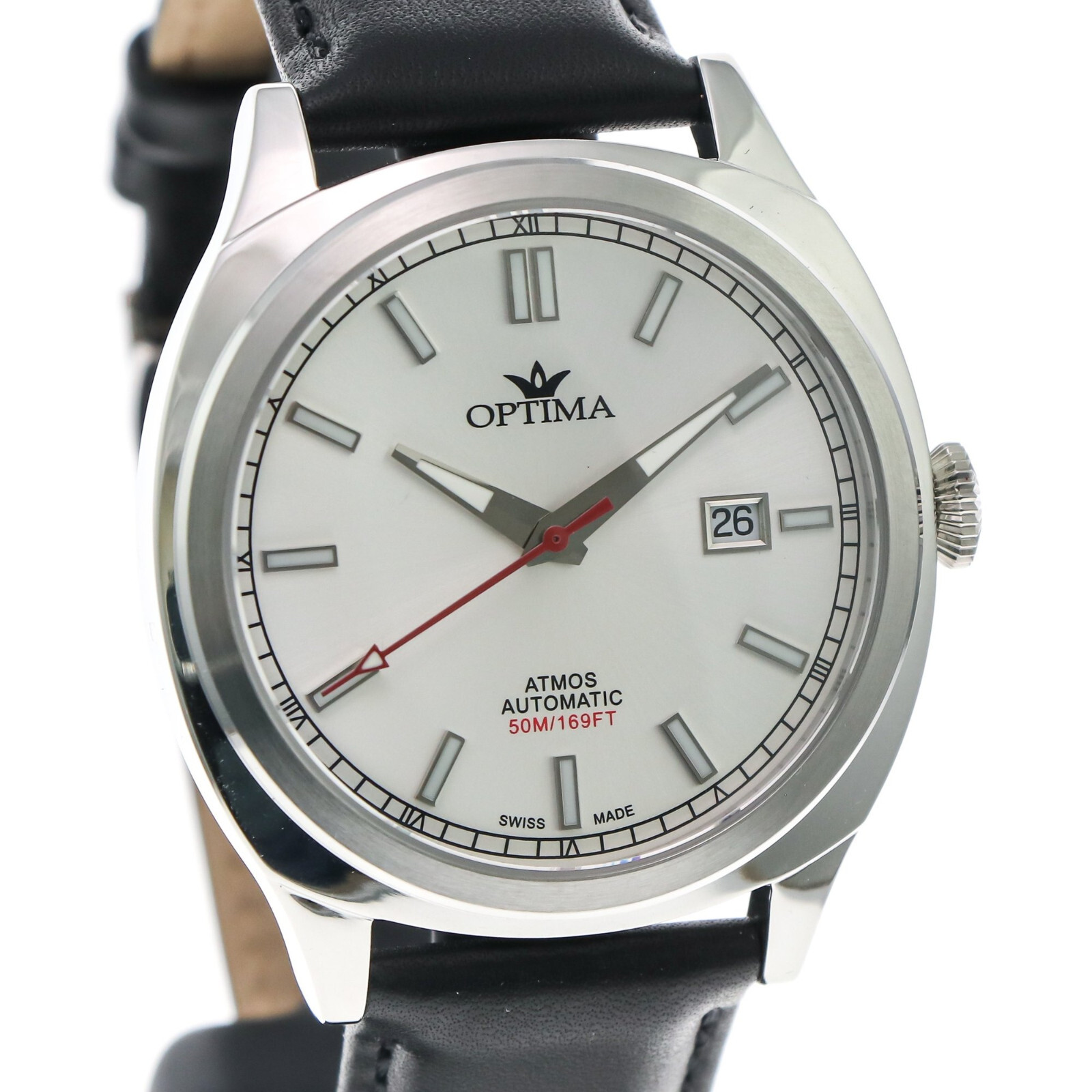 Montre homme Optima Atmos mécanique de luxe suisse OSA449-SL-1 en cuir noir