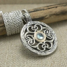Sterling Silver & 10K Sky Blue Topaz Filigree Whirlpool Pendant Keith Jack Boxed
