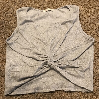 Active USA Womens L Gray Crop Tank Top Cotton Blend Stretch A42