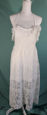 NWT Nasty Gal Crochet Lace Spaghetti Strap Midi Dress White 6 | eBay