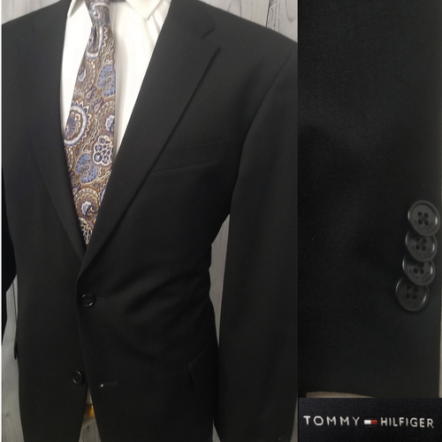 Tommy Hilfiger Men's Blazer 44L Charcoal Black Sport Coat Jacket 👉Double Vent