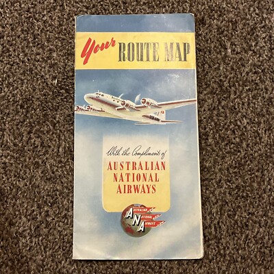 Vintage Australian National Airways Streckenkarte ANA Netzwerk