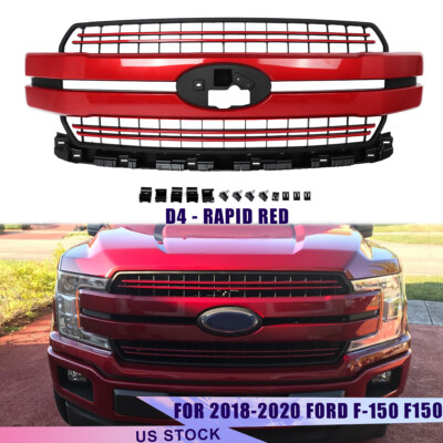 Lariat Front Bumper Grille For 2018-2020 Ford F150 Rapid Red Tintcoat Inserts D4