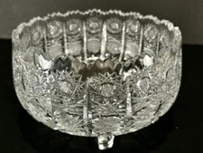 CUT GLASS LEAD CRYSTAL STAR CUT SAWTOOTH FOOTED BOWL VGC