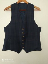 Reversible Wool Textured Blackwatch Tartan Check Plaid Waistcoat vest Men M/L