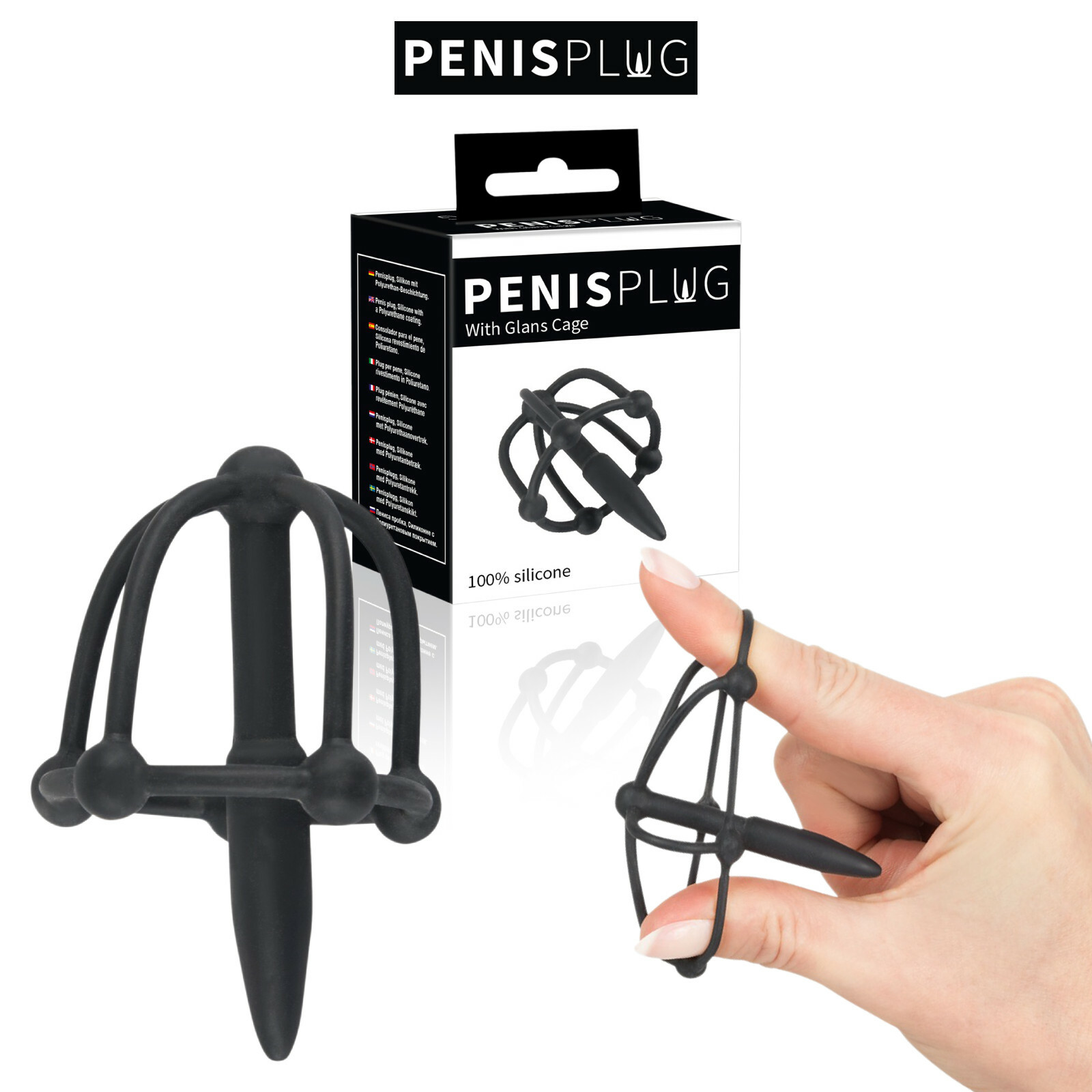 Penisplug with Glans Cage Ø 8 mm - Black Silicone Male Urethra Dilator Plug 5 cm