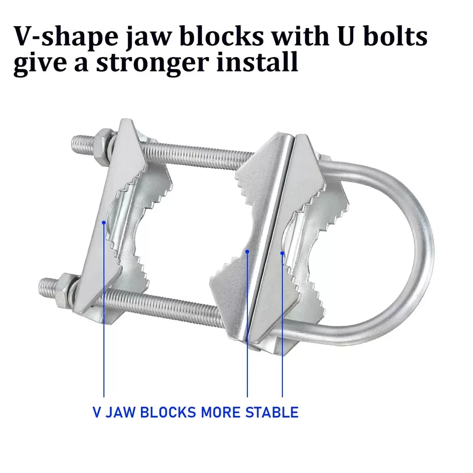 Abrazadera de mástil de antena doble con pernos en U Kit de soporte de montaje de mástil de alta resistencia  Foto 2 de 4