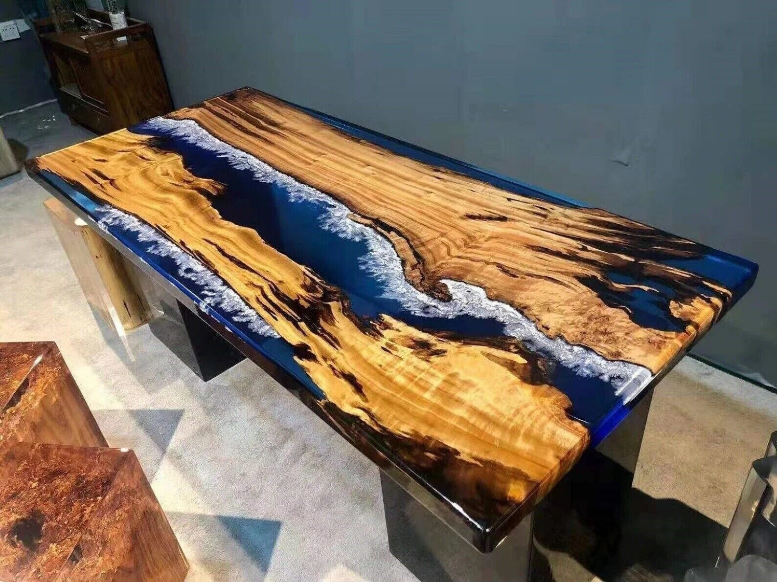42x72 Clear Epoxy Wave Live Edge Wood Dining Conference Table