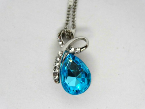 Sapphire Blue Crystal Pendant Necklace White Gold Plated Womens Fashion Jewelry - Picture 9 of 10