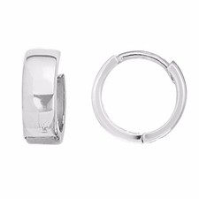 Sterling Silver Wide Shiny Huggie Polished Hoop Earrings 14.5mm